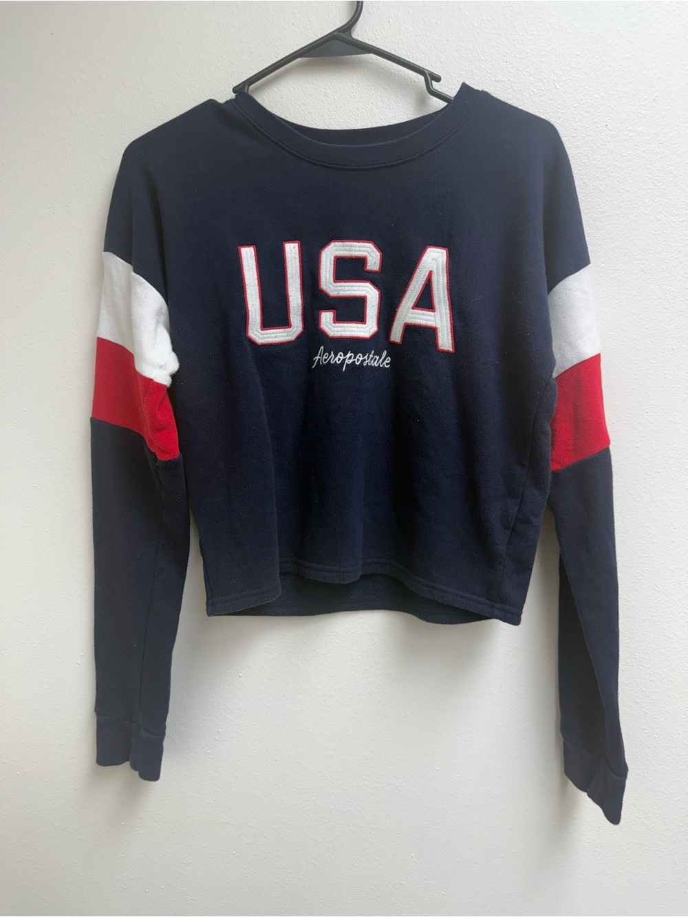 Vintage Aeropostale USA Colorblock Cropped Sweatshirt - Navy/Red/White